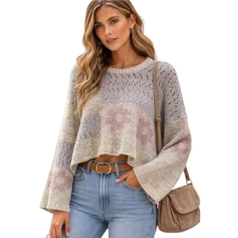 Sincerely Jules Pastel Floral Cropped Knit Sweater Size XS